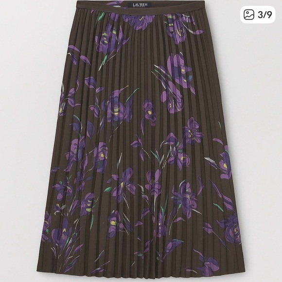 Ralph Lauren Floral Pleated Satin Charmeuse skirt - Picture 1 of 5